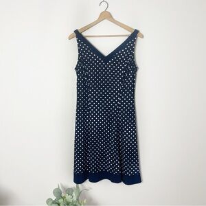 [Chaps] Navy Blue & White Polka Dot Sleeveless Dress